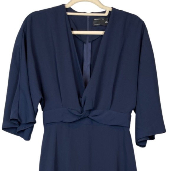 ASOS Design Plunge Neck Midi Dress Wedding Office Capsule Wardrobe Cottagecore - Picture 2 of 7